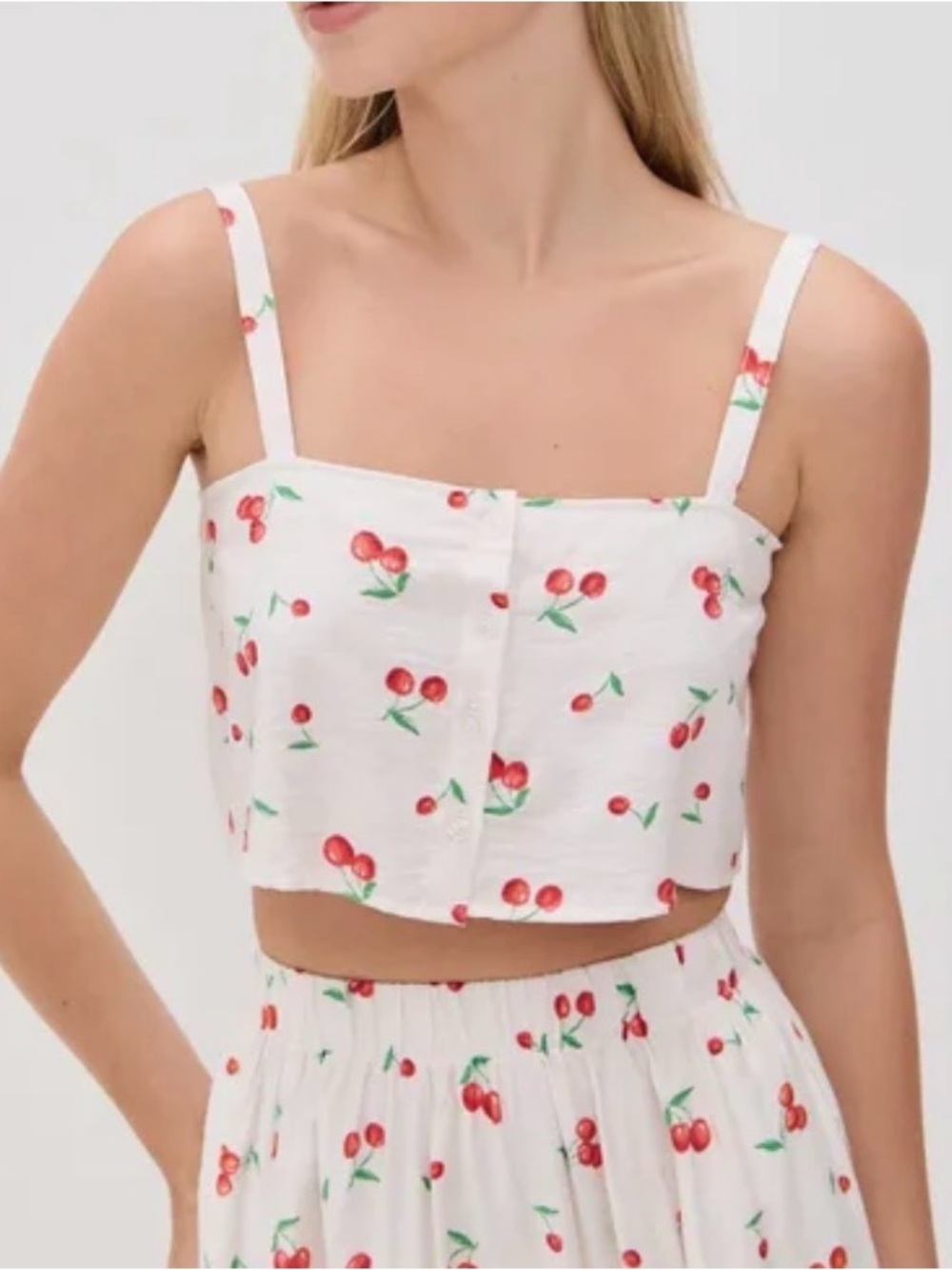 Shopbop Cherry Print Button-Front Crop Top